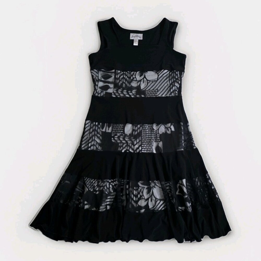 Joseph Ribkoff Dress US 12 Black White Lined Lace Panels Fairy Grunge Whimsigoth - Picture 9 of 16